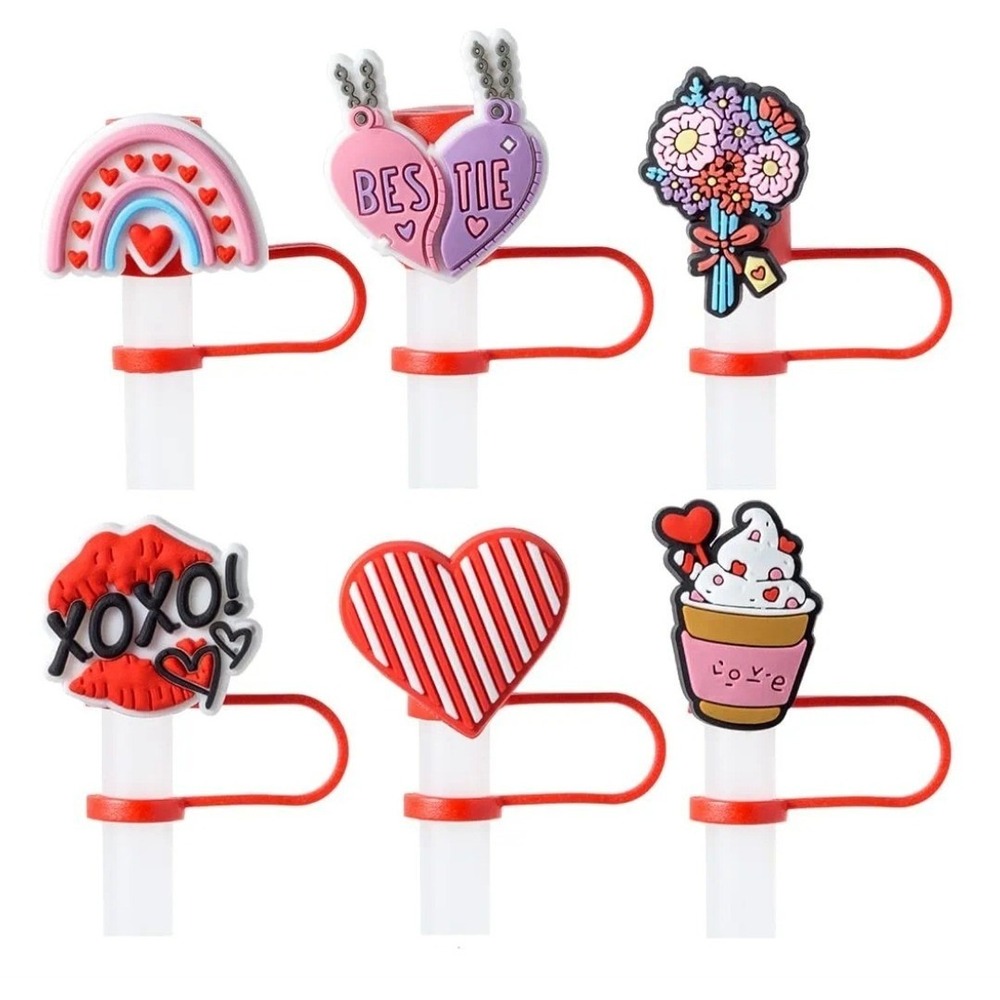 Valentine's straw toppers - Kids Party Favors - 6 Pieces -‎ New